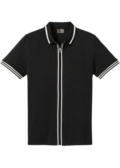 Piqué-Poloshirt mit Reißverschluss in schwarz von vorne - bpc selection