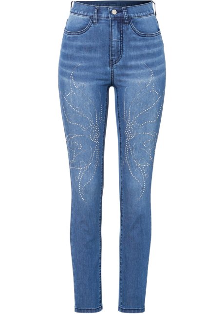 Stretch-Jeans mit Strass-Schmetterling in blau von vorne - BODYFLIRT