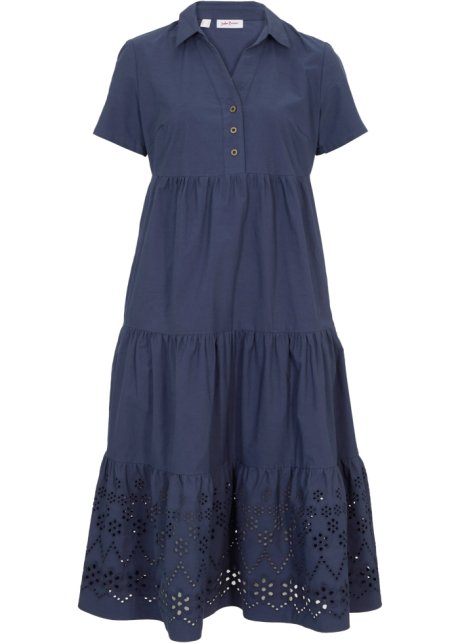 Tunika-Kleid mit Lochstickerei in blau von vorne - John Baner JEANSWEAR