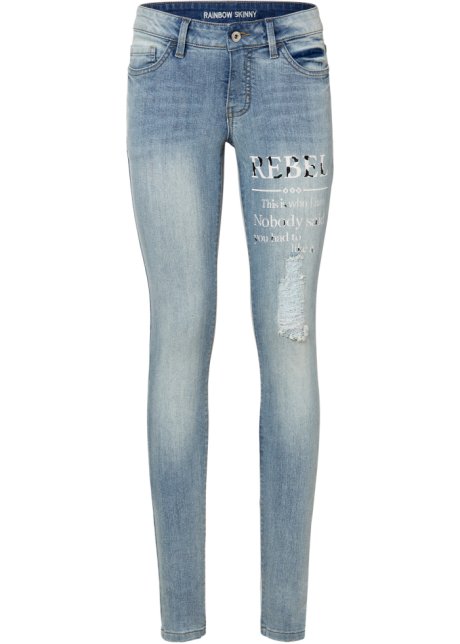 Skinny-Jeans bedruckt in blau von vorne - RAINBOW