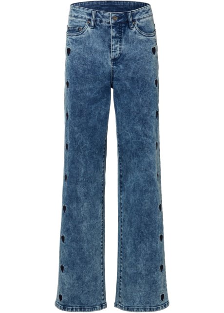 Weite Jeans mit Stickerei in blau von vorne - RAINBOW