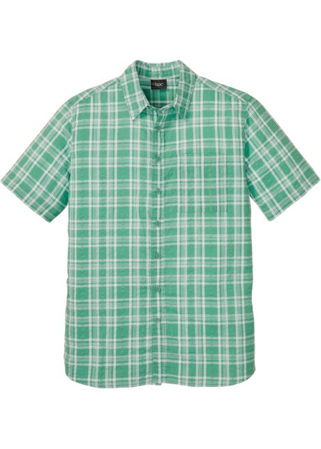 Seersucker-Kurzarmhemd in grün von vorne - bpc bonprix collection