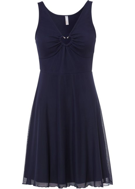 Kleid mit Chiffonrock in blau von vorne - BODYFLIRT boutique