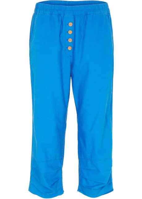 High-Waist-3/4 Hose mit Leinen und Bequembund in blau von vorne - bpc bonprix collection