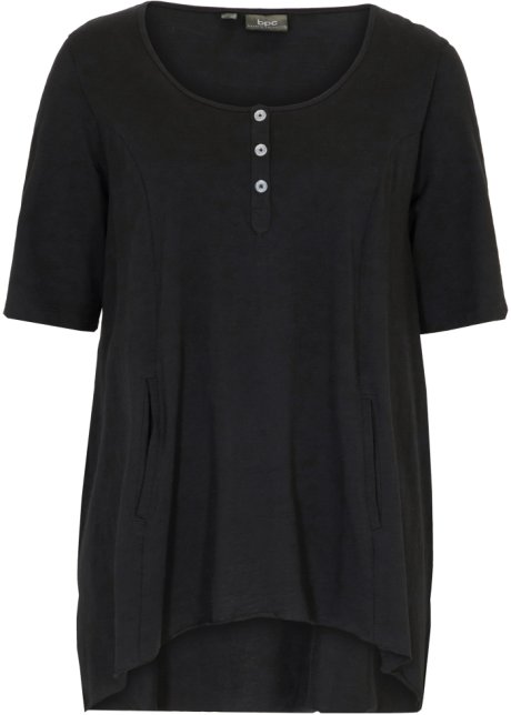 Weites Longshirt aus Flammgarn mit Taschen in A-Line aus Bio-Baumwolle in schwarz von vorne - bpc bonprix collection