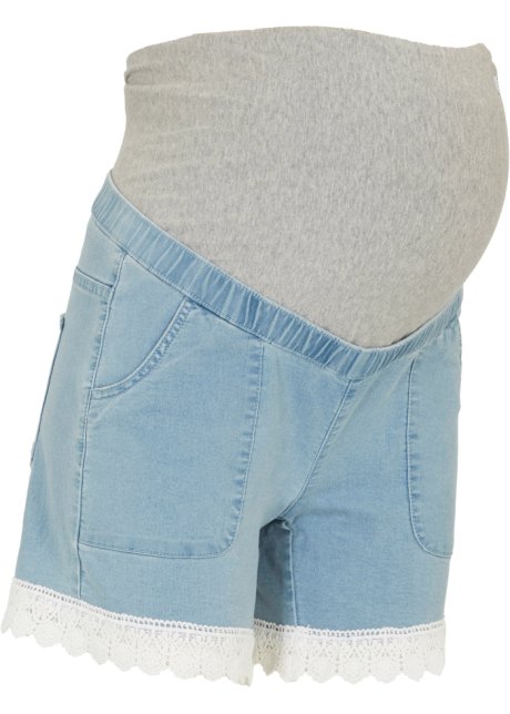 Umstands-Jeans-Short mit Spitze in blau von vorne - bpc bonprix collection