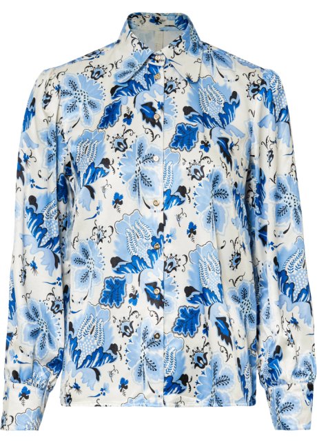 Satin-Bluse in blau von vorne - BODYFLIRT boutique