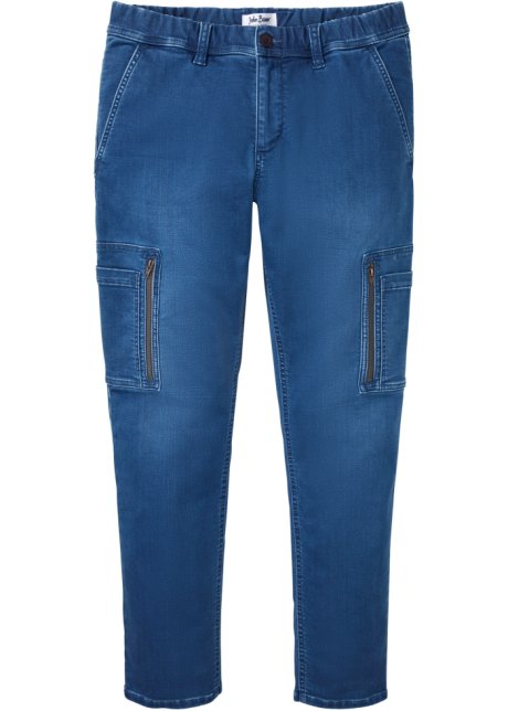 Cargo-Stretch-Jeans, Loose Fit in blau von vorne - John Baner JEANSWEAR