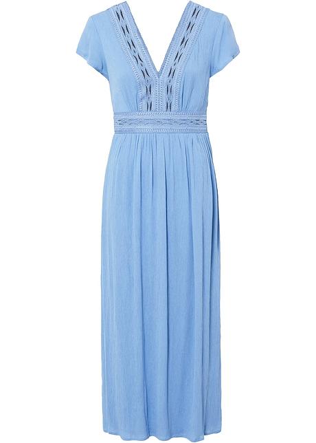 Sommer-Maxikleid mit Spitze in blau von vorne - BODYFLIRT