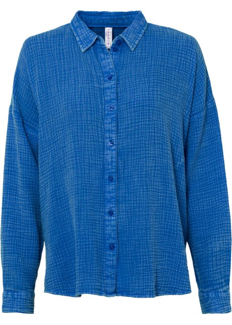 Weite Bluse in Used Optik in blau von vorne - RAINBOW