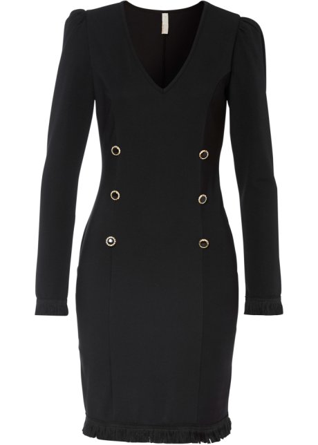 Business-Kleid mit Fransen in schwarz von vorne - BODYFLIRT boutique