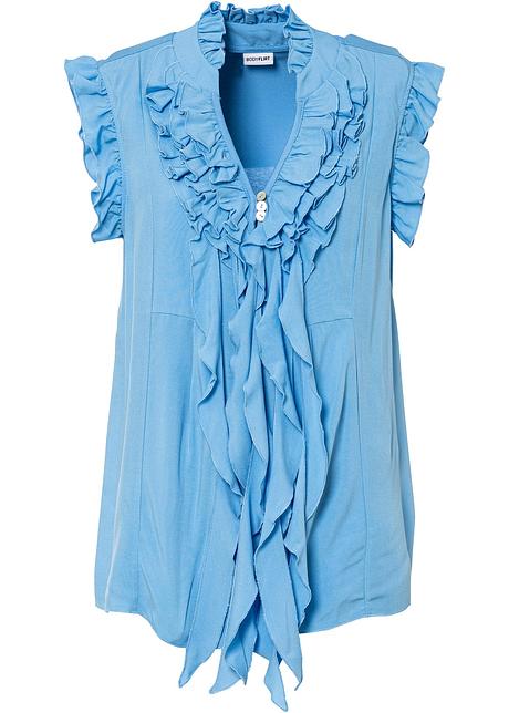 Shirt mit Volants in blau von vorne - BODYFLIRT