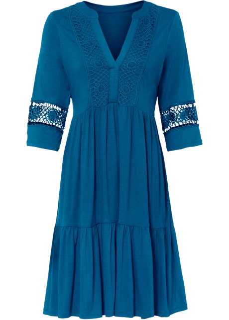 Tunika-Kleid mit Spitze in blau von vorne - BODYFLIRT