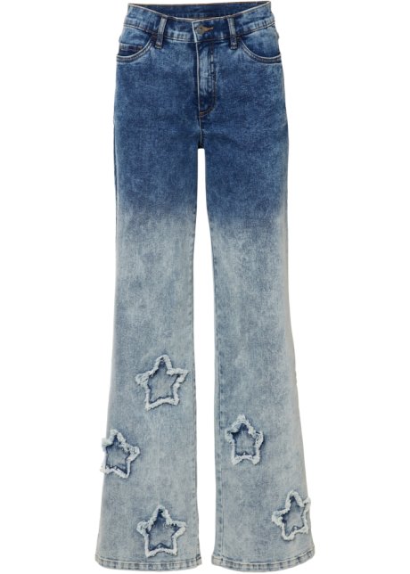 Weite Jeans mit Sterndetails in blau von vorne - RAINBOW