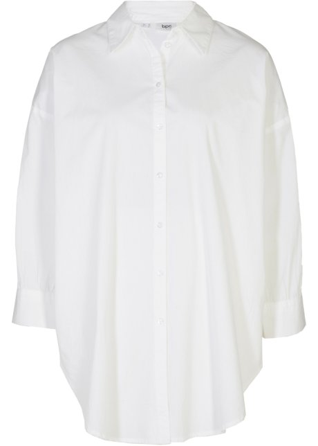 Oversize Bluse aus Baumwolle mit 3/4 Arm in weiß von vorne - bpc bonprix collection