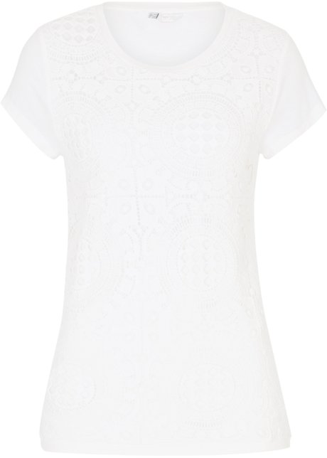 Shirt mit Häkelspitze in weiß von vorne - bpc selection premium