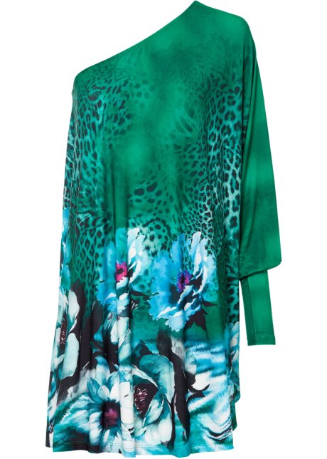 One-Shoulder-Kleid in grün von vorne - BODYFLIRT boutique