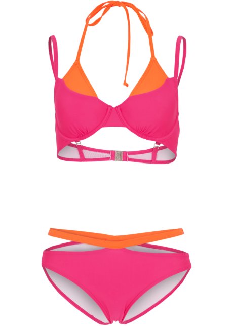 Bügel Bikini (2-tlg.Set) aus recyceltem Polyamid in pink von vorne - RAINBOW