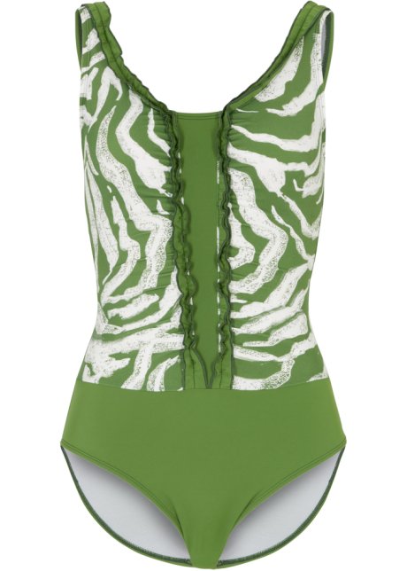 Shape Badeanzug aus recyceltem Polyamid mittlere Formkraft in grün von vorne - bpc selection
