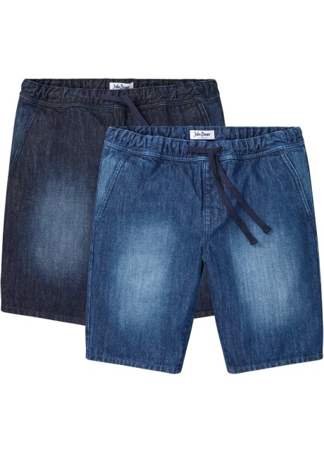 Jeans-Bermuda mit elastischem Bund, Regular Fit (2er Pack) in blau von vorne - John Baner JEANSWEAR