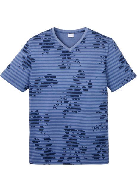T-Shirt mit V-Ausschnitt in blau von vorne - John Baner JEANSWEAR