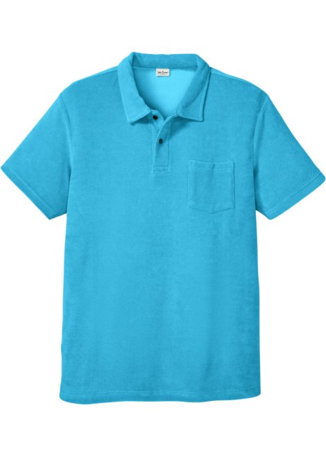 Poloshirt aus weichem Frottee, Kurzarm in blau von vorne - John Baner JEANSWEAR