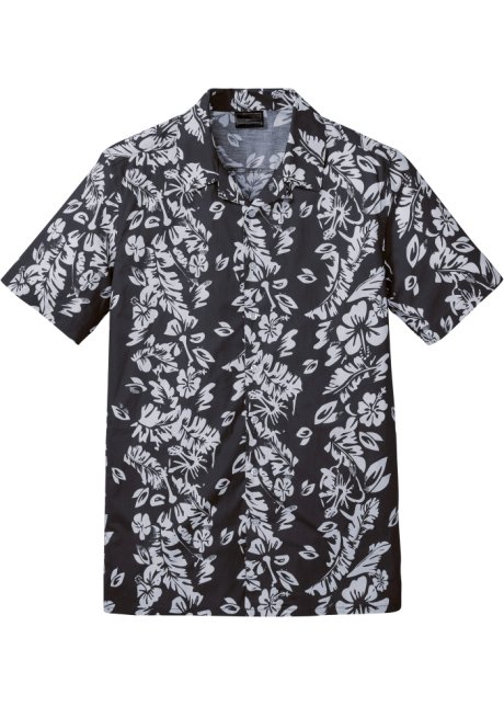 Kurzarmhemd Hawaii in schwarz von vorne - bpc selection