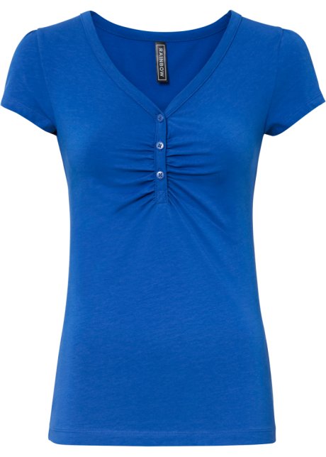 Shirt mit Knopfleiste mit Bio-Baumwolle in blau von vorne - RAINBOW