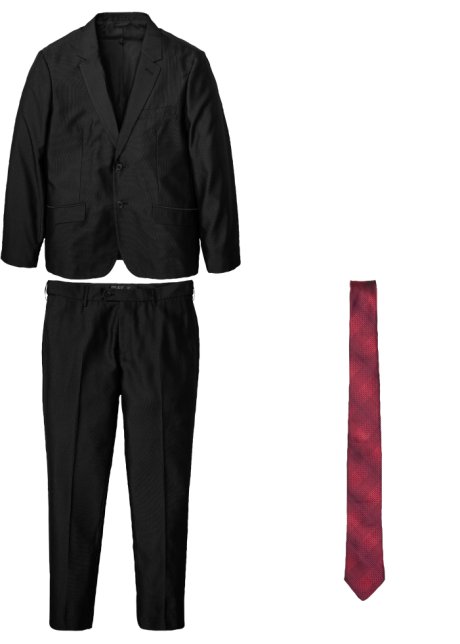 Anzug (3-tlg.Set): Sakko, Hose, Krawatte in schwarz von vorne - bpc selection