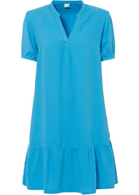 Musselin-Kleid mit Volant in blau von vorne - BODYFLIRT