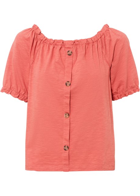 Shirt mit elastischem Ausschnitt in rosa von vorne - BODYFLIRT