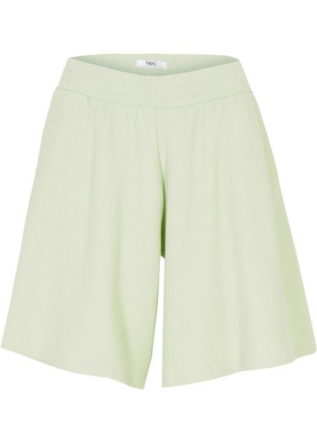 Shorts aus Wafflejersey und High-Waist-Bequembund in grün von vorne - bpc bonprix collection