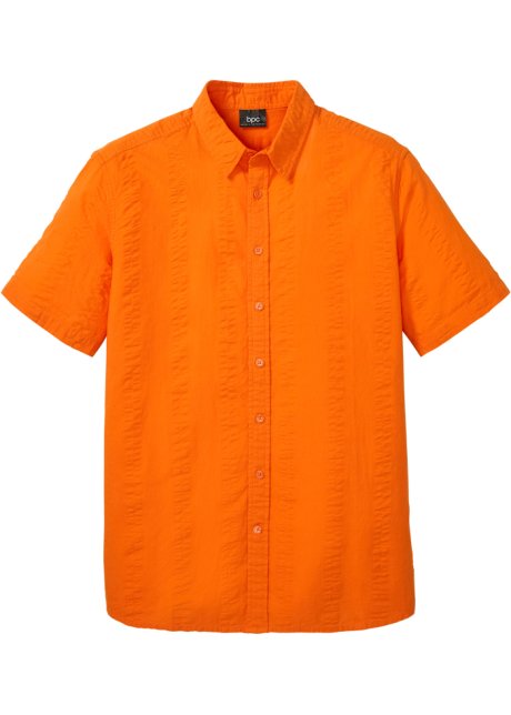 Seersucker-Kurzarmhemd in orange von vorne - bpc bonprix collection