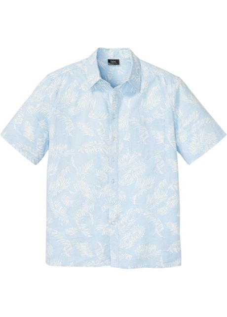 Kurzarmhemd mit nachhaltigem Leinen, Regular Fit in blau von vorne - bpc bonprix collection