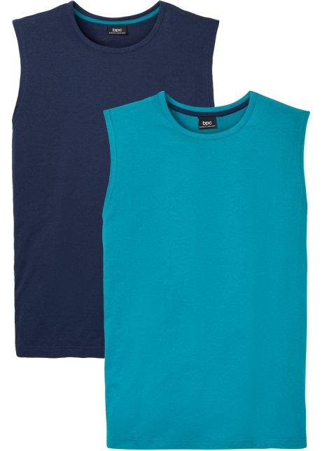 Muskel-Shirt (2er Pack) in blau von vorne - bpc bonprix collection