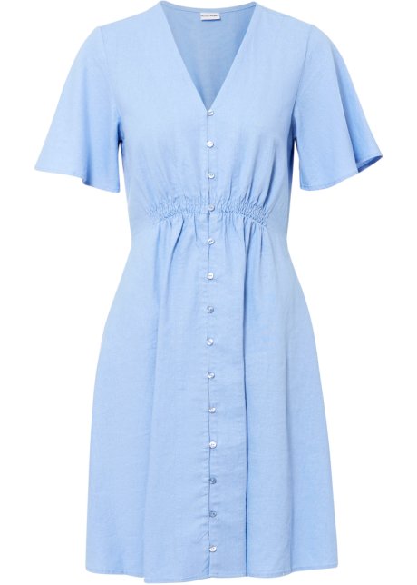 Leinen-Kleid in blau von vorne - BODYFLIRT
