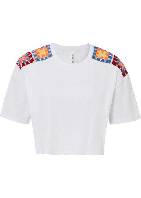 Shirt mit Häkel Einsatz in weiß von vorne - RAINBOW