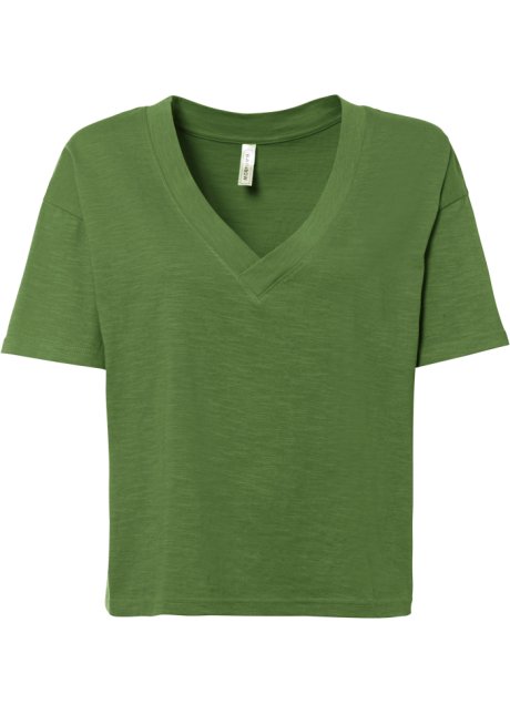 Shirt mit tiefem V-Ausschnitt in grün von vorne - RAINBOW