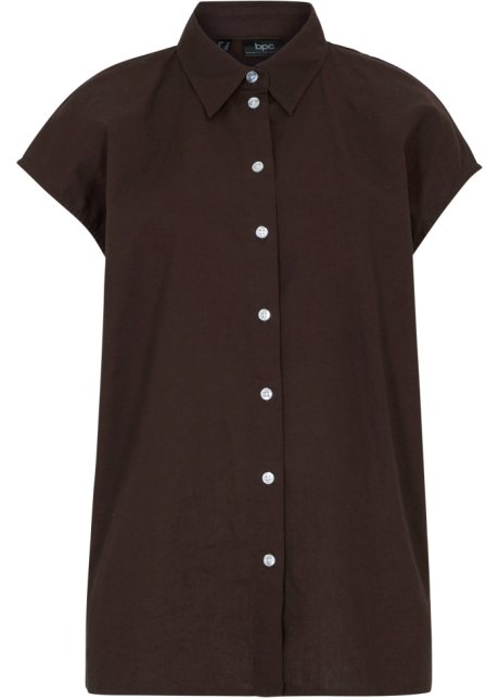 Ärmellose Bluse mit leicht überschnittener Schulter und Leinenanteil in braun von vorne - bpc bonprix collection