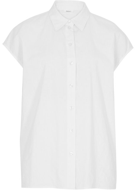 Ärmellose Bluse mit leicht überschnittener Schulter und Leinenanteil in weiß von vorne - bpc bonprix collection