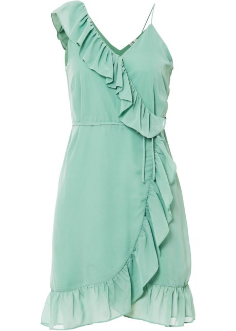 kurzes Kleid mit Volants in grün von vorne - RAINBOW