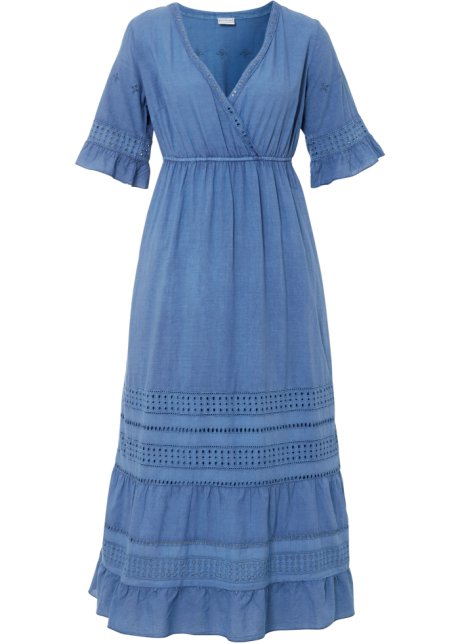Kleid mit Spitzeneinsätzen in blau von vorne - BODYFLIRT