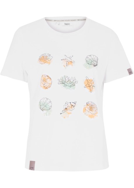 Baumwoll-T-Shirt mit Druck in weiß von vorne - bpc bonprix collection
