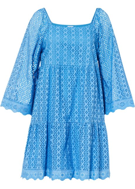 Kleid mit Lochstickerei in blau von vorne - BODYFLIRT