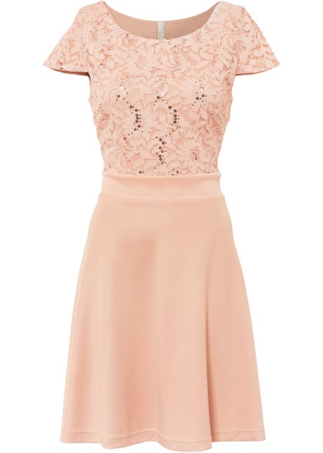 Kleid mit Spitze und Pailletten in rosa von vorne - BODYFLIRT boutique