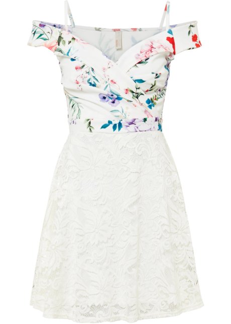 Kleid mit Spitzenrock in weiß von vorne - BODYFLIRT boutique