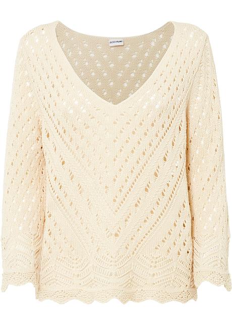 Sommer-Pullover mit Ajour in beige von vorne - BODYFLIRT