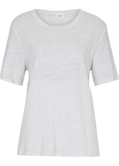 Lockeres Leinen-Shirt mit Rundhalsausschnitt in weiß von vorne - bpc bonprix collection