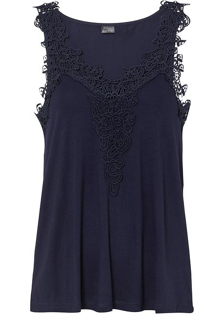 Top mit Spitze aus nachhaltiger Viskose in blau von vorne - BODYFLIRT