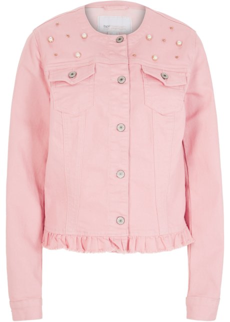 Jeansjacke mit Perlenapplikation in rosa von vorne - bpc selection premium